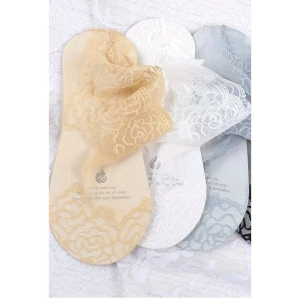Lace No Show Socks‎ Women Sheer Floral Low Cut Wedding Boho Ballet Core Chic